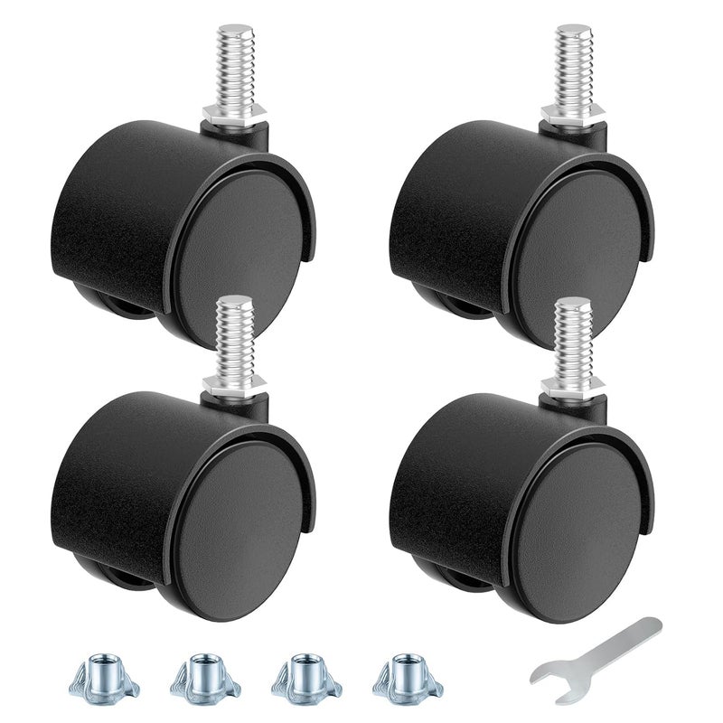 ANDUTEES 2 Inch Furniture Stem Casters Set of 4, Threaded Stem Diameter 5/16" Plastic Caster Wheels, Black Swivel Small Castors with T-Nuts, for Table, Cabinet, Storage Rack - Image 1